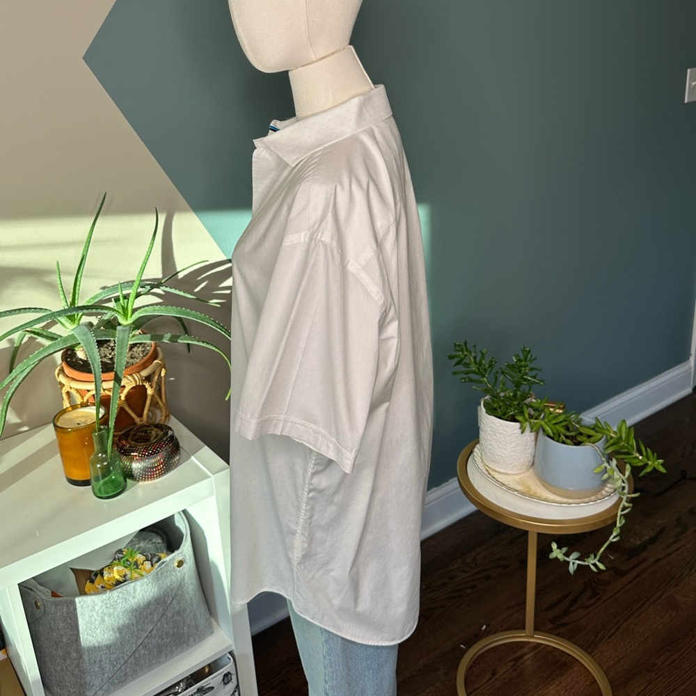 Bugatchi White Short-Sleeve Button-Up Shirt Shaped Fit 100% Cotton Luxury Size L - Picture 3 of 10
